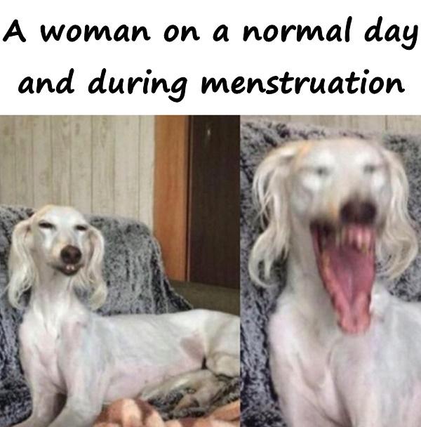 A woman on a normal day and during menstruation