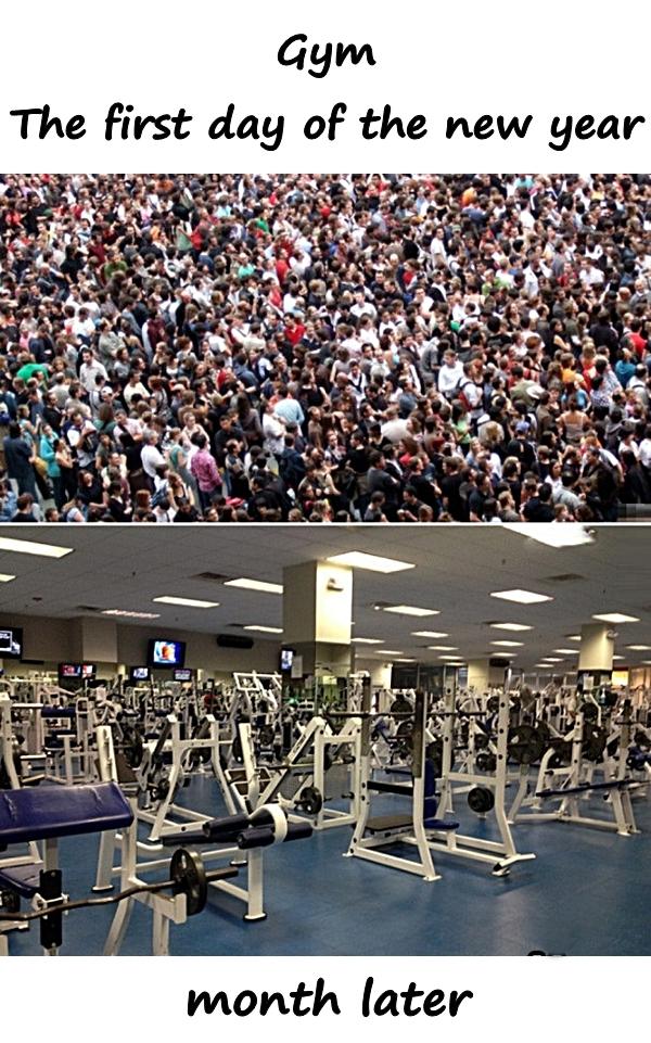 Gym: the first day of the new year and a month later