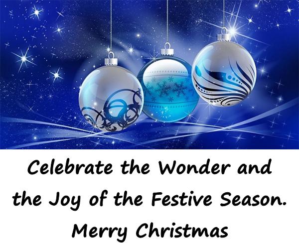 Celebrate the Wonder and the Joy of the Festive Season. Merry Christmas