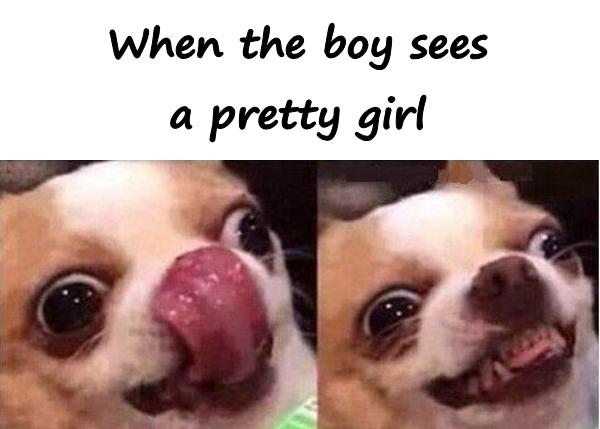When the boy sees a pretty girl