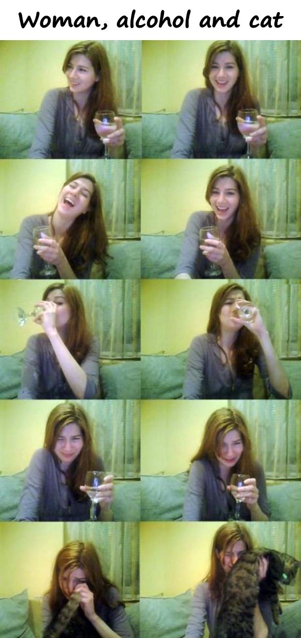 Woman, alcohol and cat